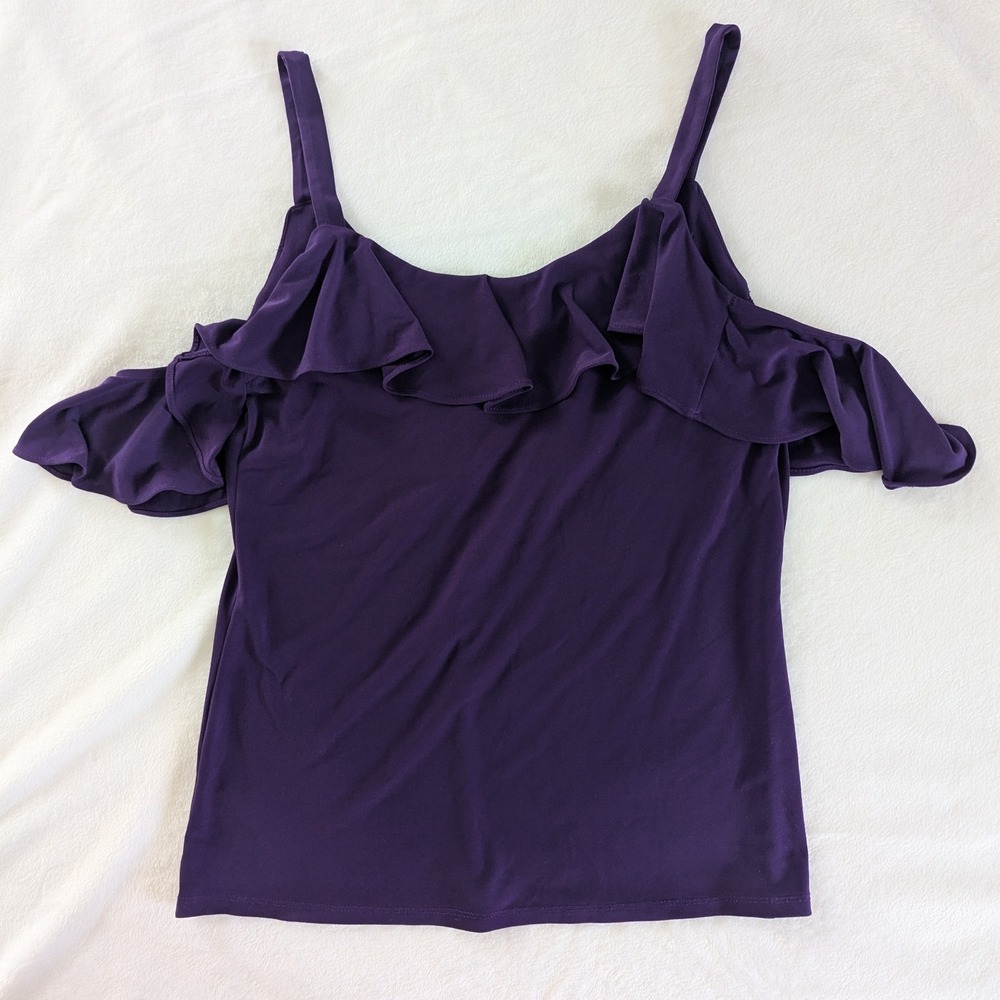Express Cold Shoulder Ruffle‎ Tank Top Dark Purple Women's M Whimsigoth Romantic